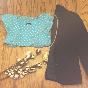 Cute polka dot and ruffled blouse!